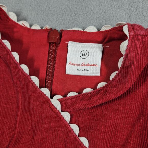 Hanna Andersson Dress Size 80 US 18-24 Month Red Corduroy Holiday Christmas - Picture 3 of 11
